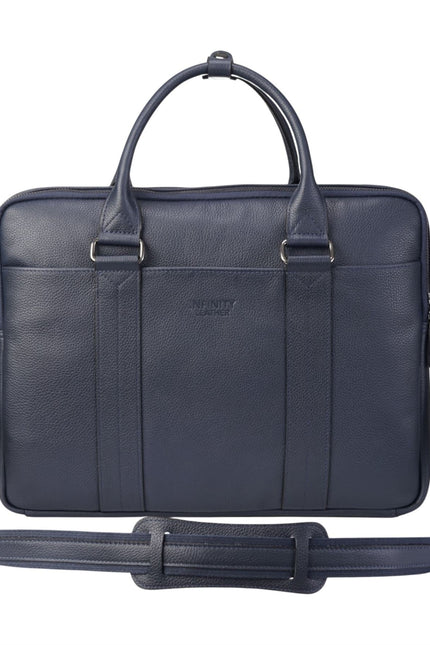 Genuine Leather Navy Laptop Business Briefcase Office Work Travel Bag - Sutton