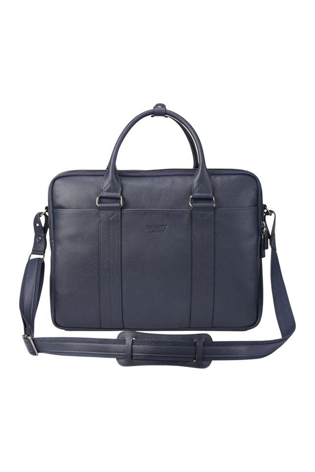Genuine Leather Navy Laptop Business Briefcase Office Work Travel Bag - Sutton