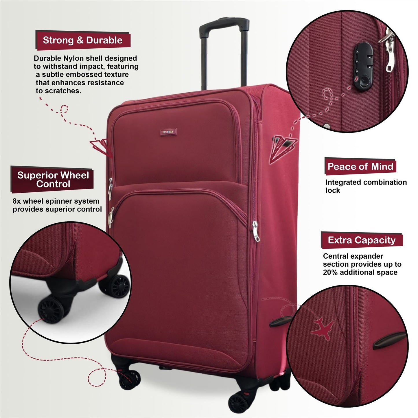 Gosford Set of 4 Soft Shell Suitcase in Burgundy Red