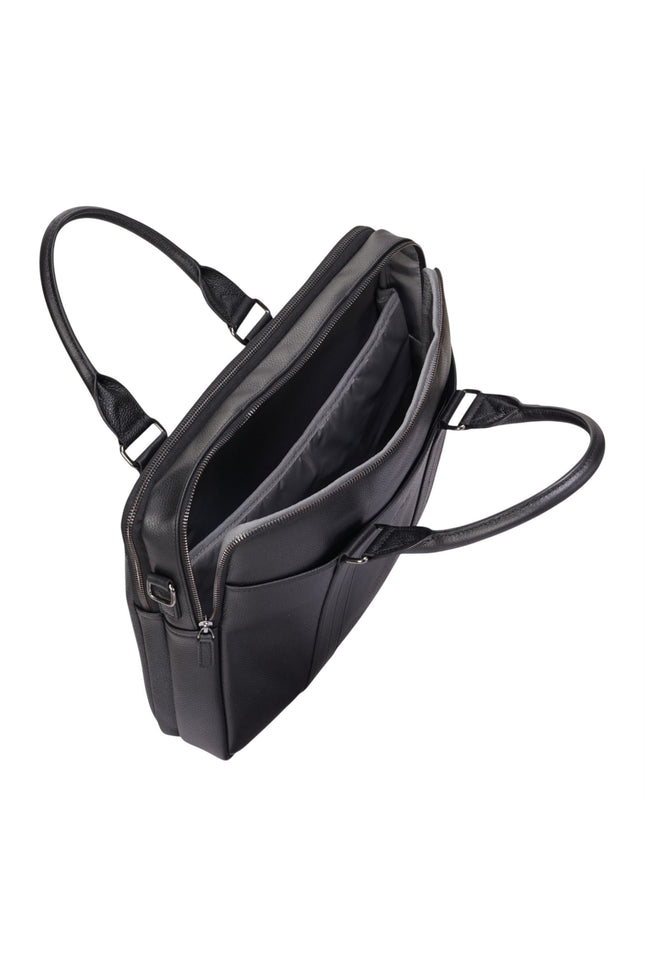 Genuine Leather Black Laptop Business Briefcase Office Work Travel Bag - Sutton