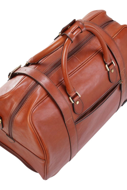 Genuine Leather Tan Wheeled Holdall Duffle Travel Cabin Bag - Holt