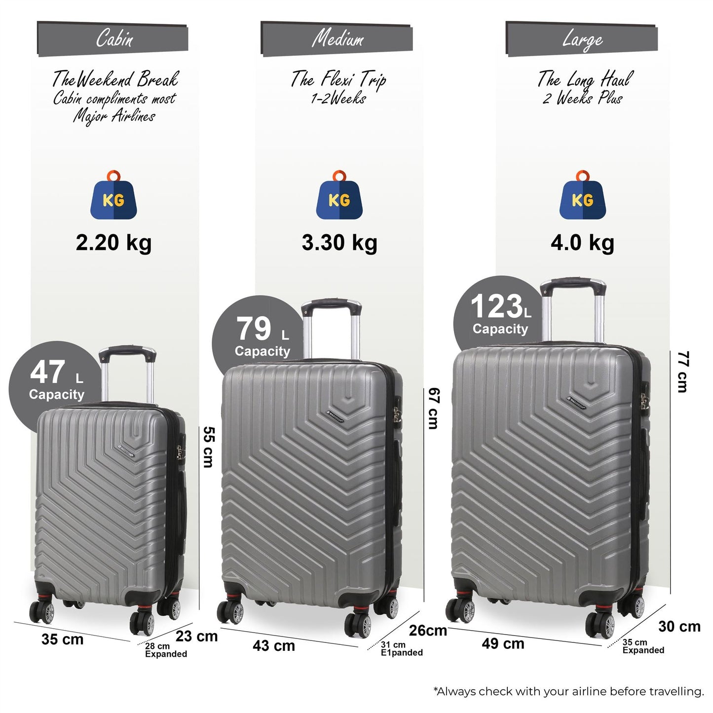 Bega Set of 3 Hard Shell Suitcase in Silver