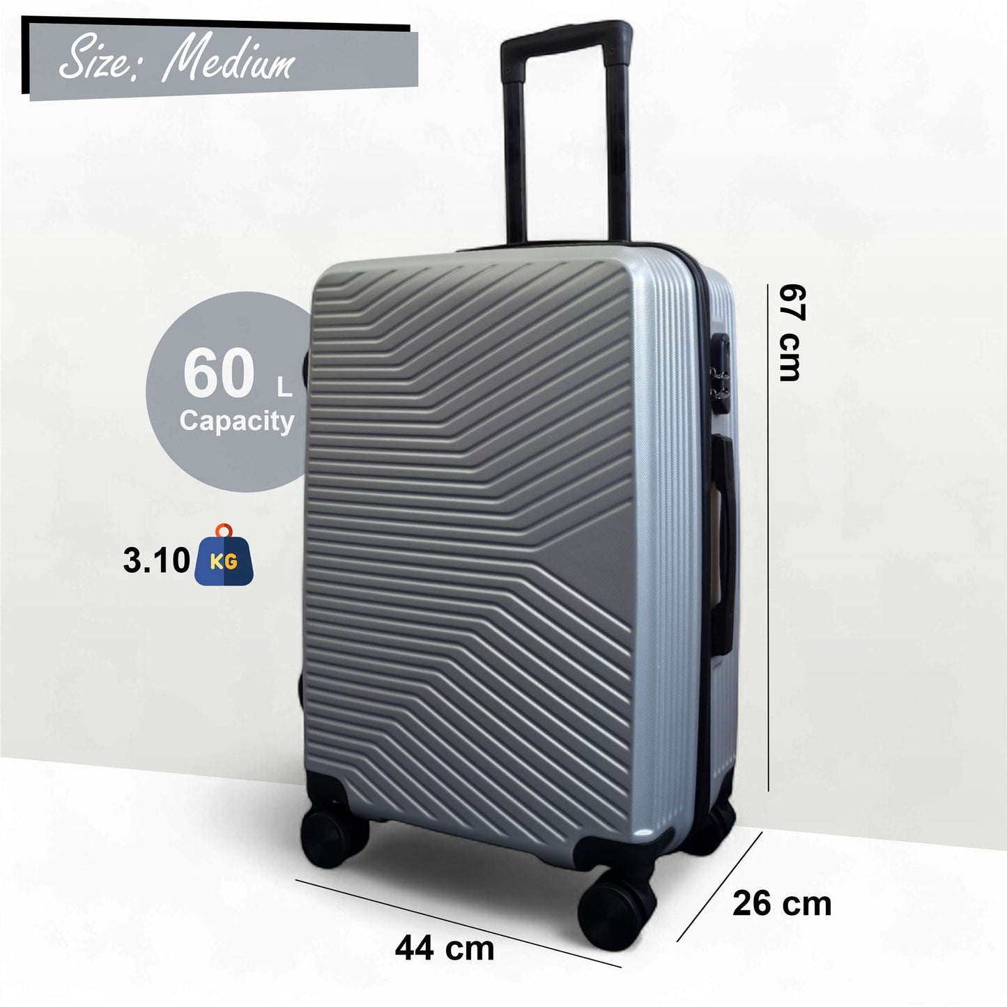 Junee Medium Hard Shell Suitcase in Silver