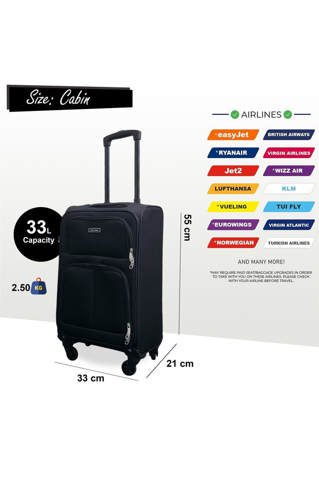 Tahara Cabin Soft Shell Suitcase in Black