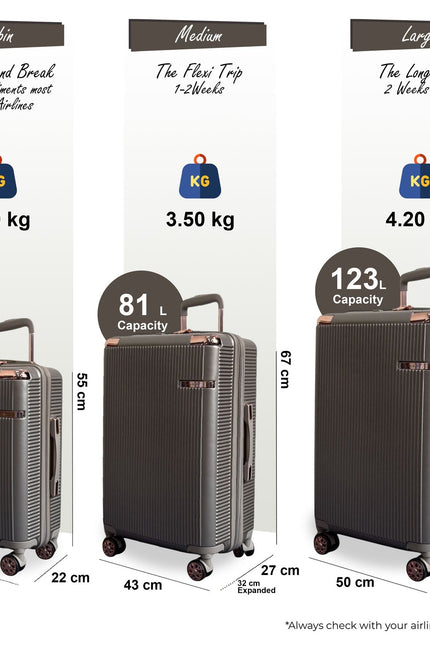 Cowra Set of 3 Hard Shell Suitcase in Champagne ( Beige )