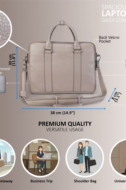 Genuine Leather Grey Laptop Business Briefcase Office Work Travel Bag - Sutton