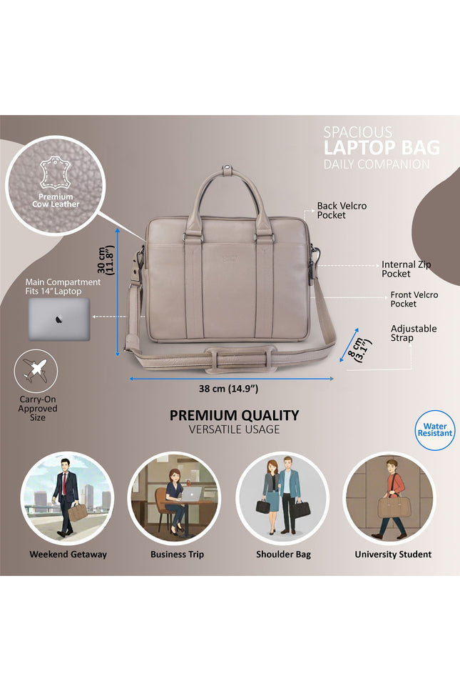 Genuine Leather Grey Laptop Business Briefcase Office Work Travel Bag - Sutton