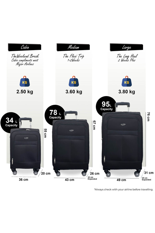 Forbes Set of 3 Soft Shell Suitcase in Black
