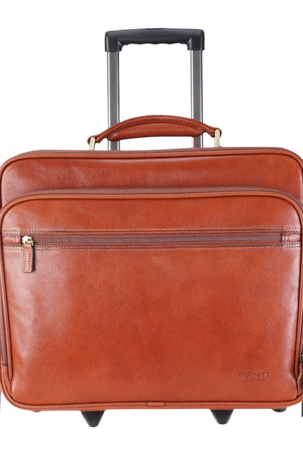 Genuine Leather Tan Wheel Laptop Briefcase Travel Cabin Pilot Bag - Nomad
