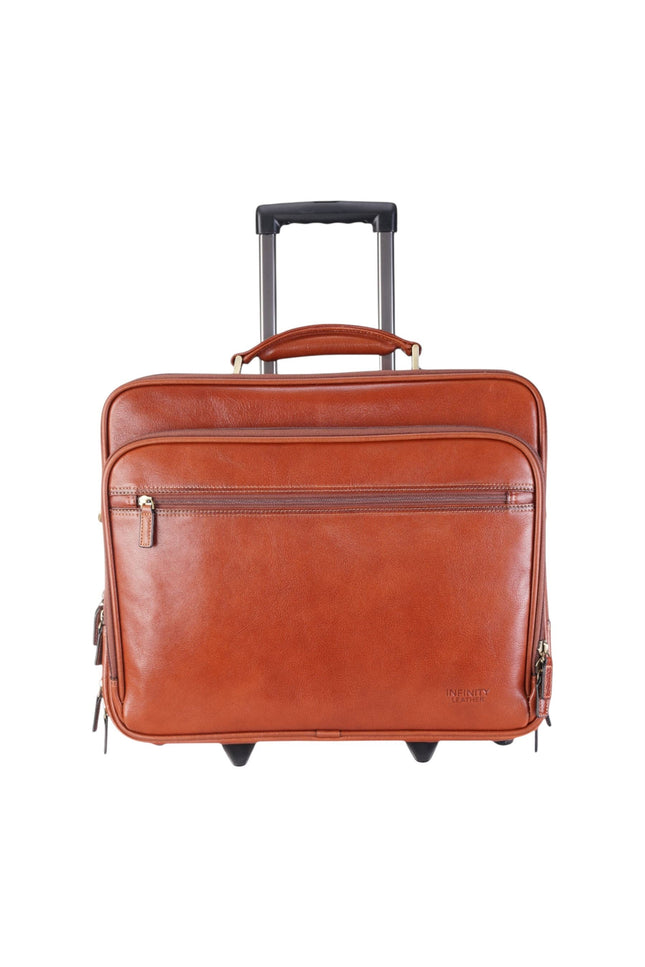 Genuine Leather Tan Wheel Laptop Briefcase Travel Cabin Pilot Bag - Nomad