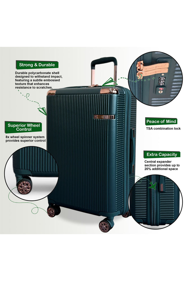 Cowra Set of 3 Hard Shell Suitcase in Dark Green