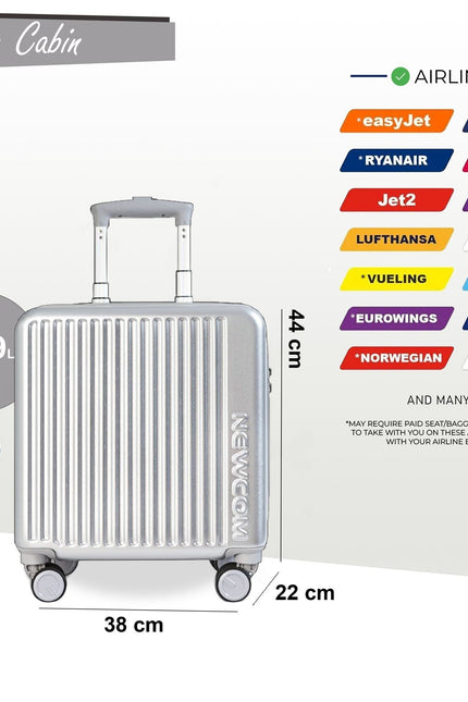 Hard Shell Cabin 44 x 22 x 38 cm Silver TSA Secure Luggage Suitcase Suitable for Easyjet, Ryanair