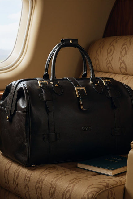 Genuine Leather Black Duffle Holdall Vintage Travel Gym Bag - Windsor