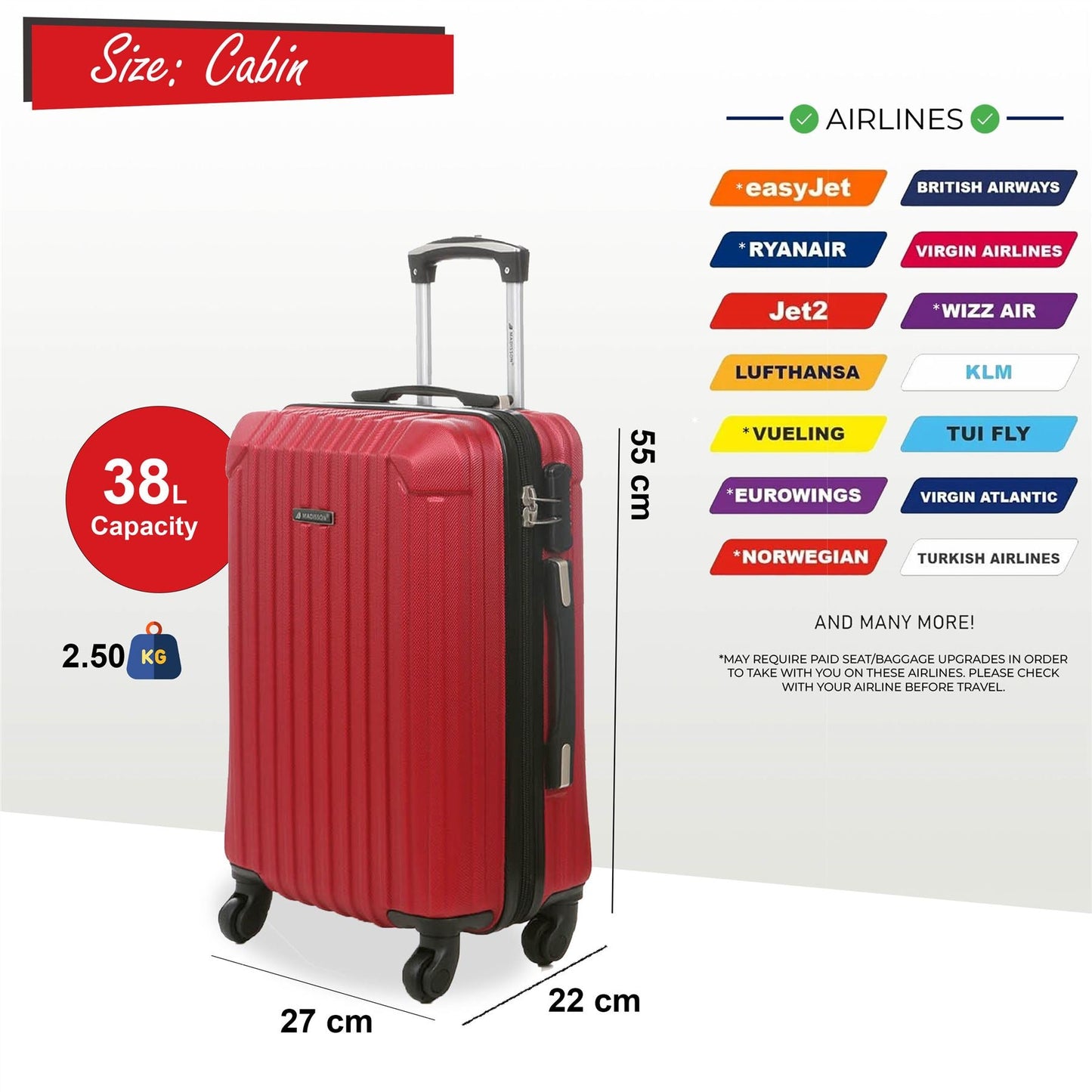 Corowa Cabin Hard Shell Suitcase in Red