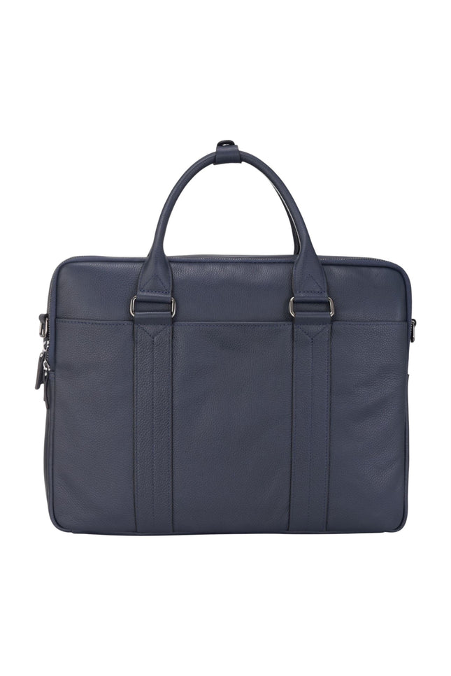 Genuine Leather Navy Laptop Business Briefcase Office Work Travel Bag - Sutton