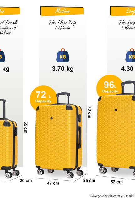 Noda Set of 3 Hard Shell Suitcase in Yellow