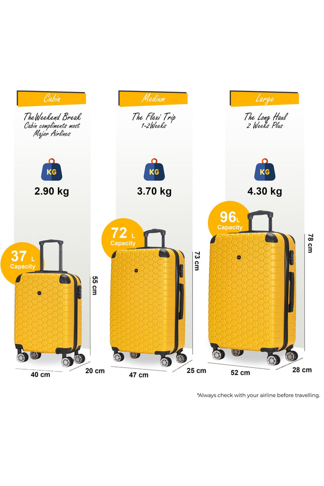 Noda Set of 3 Hard Shell Suitcase in Yellow