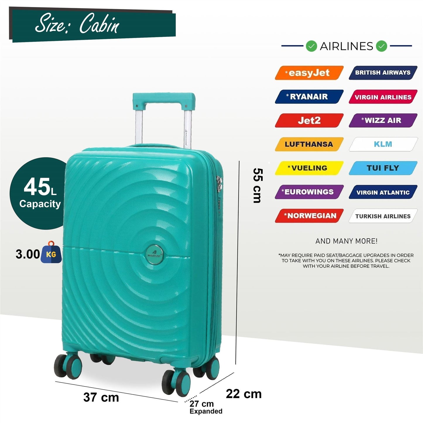 Balranald Cabin Hard Shell Suitcase in Aqua Blue