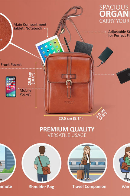 Genuine Leather Tan Vintage Crossbody Messenger Travel Bag - Ashby