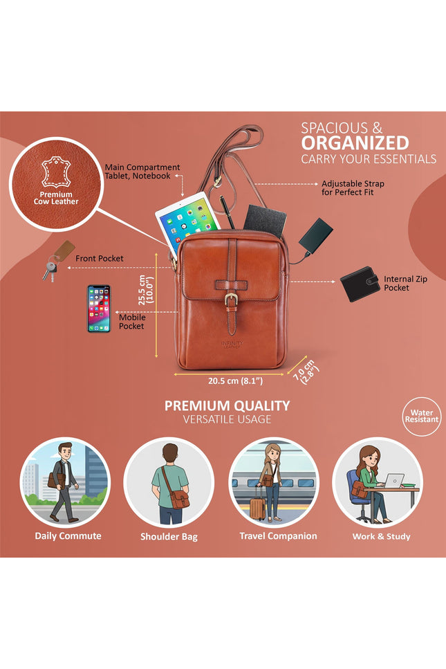 Genuine Leather Tan Vintage Crossbody Messenger Travel Bag - Ashby