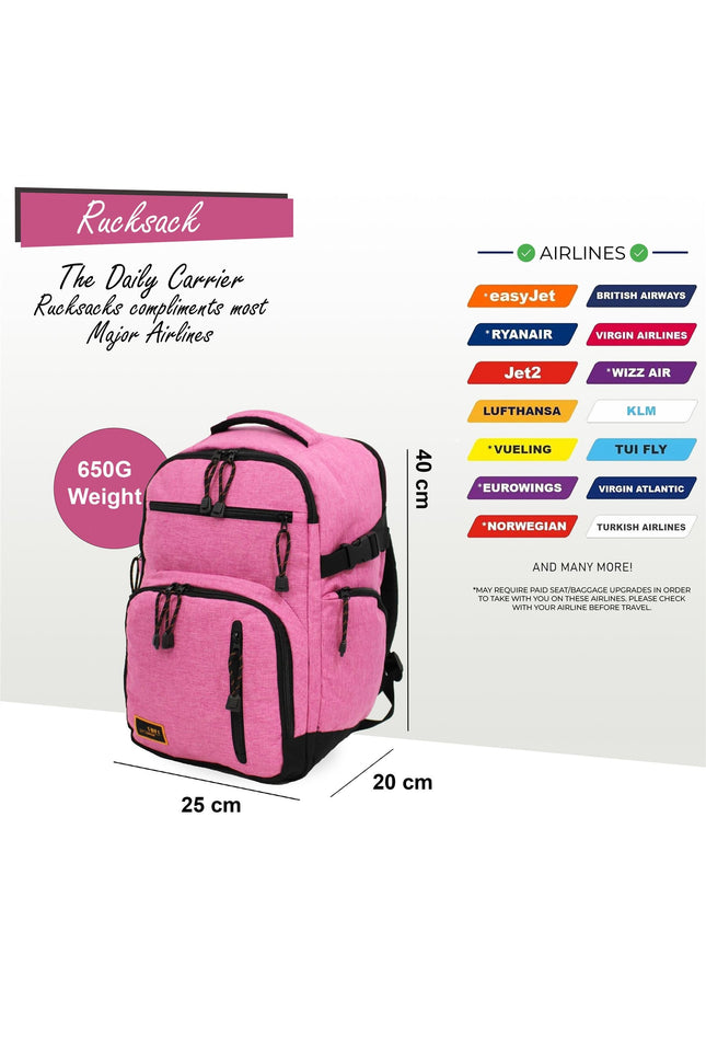 Backpack Rucksack 40x20 x25 cm Underseat Travel Cabin Bag for Ryanair, Easy Jet Pink