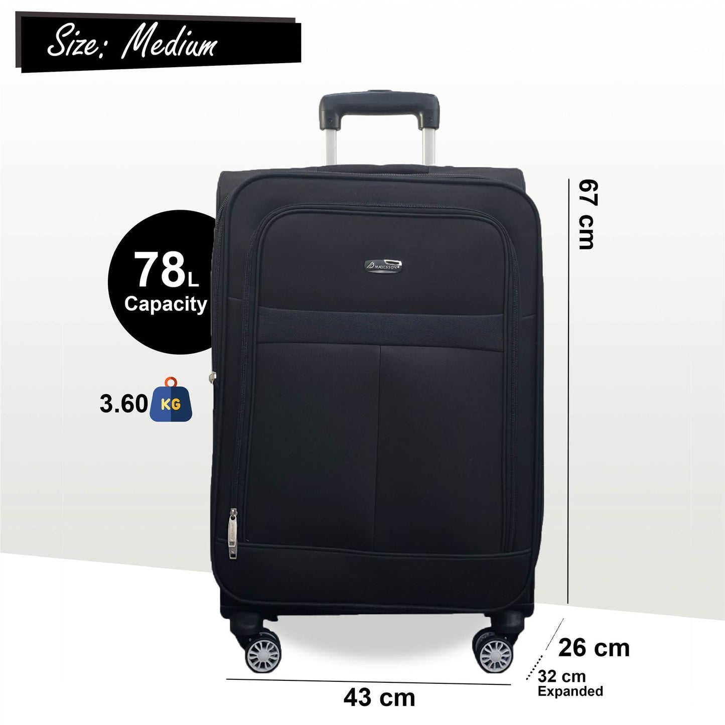 Forbes Medium Soft Shell Suitcase in Black