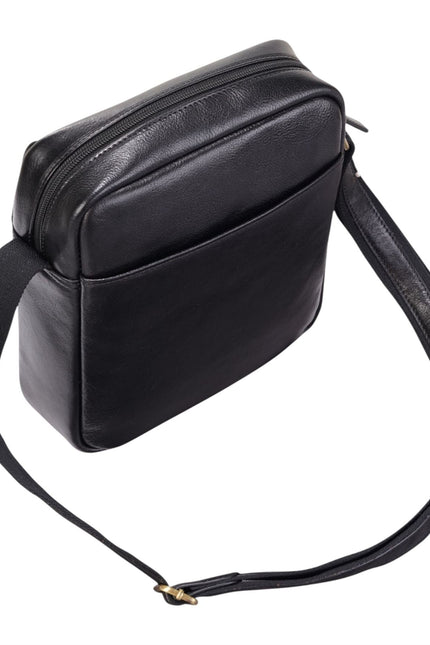 Genuine Leather Black Vintage Crossbody Messenger Travel Bag - Ashby