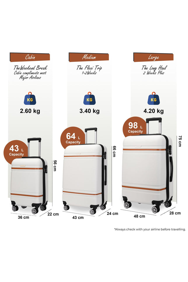 Calgary Set of 3 Hard Shell Suitcase in Cream White
