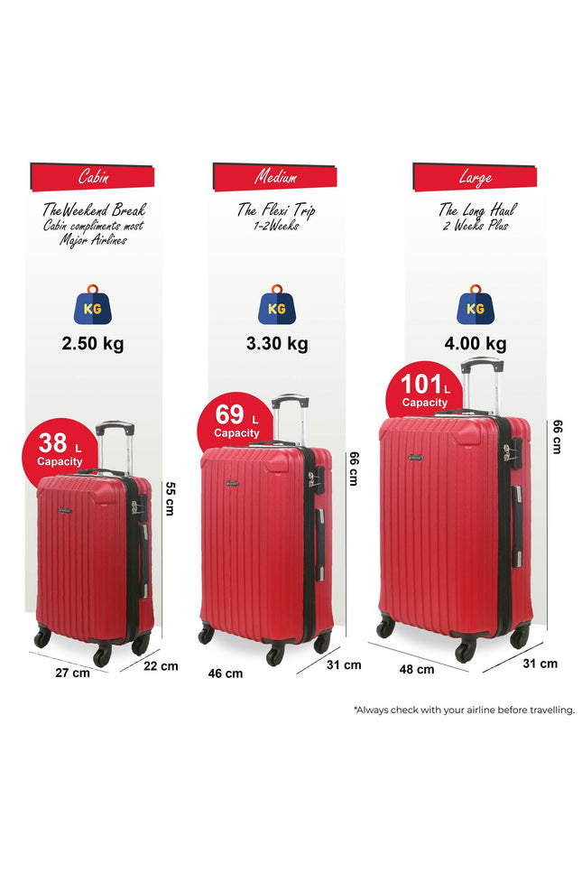 Corowa Set of 3 Hard Shell Suitcase in Red