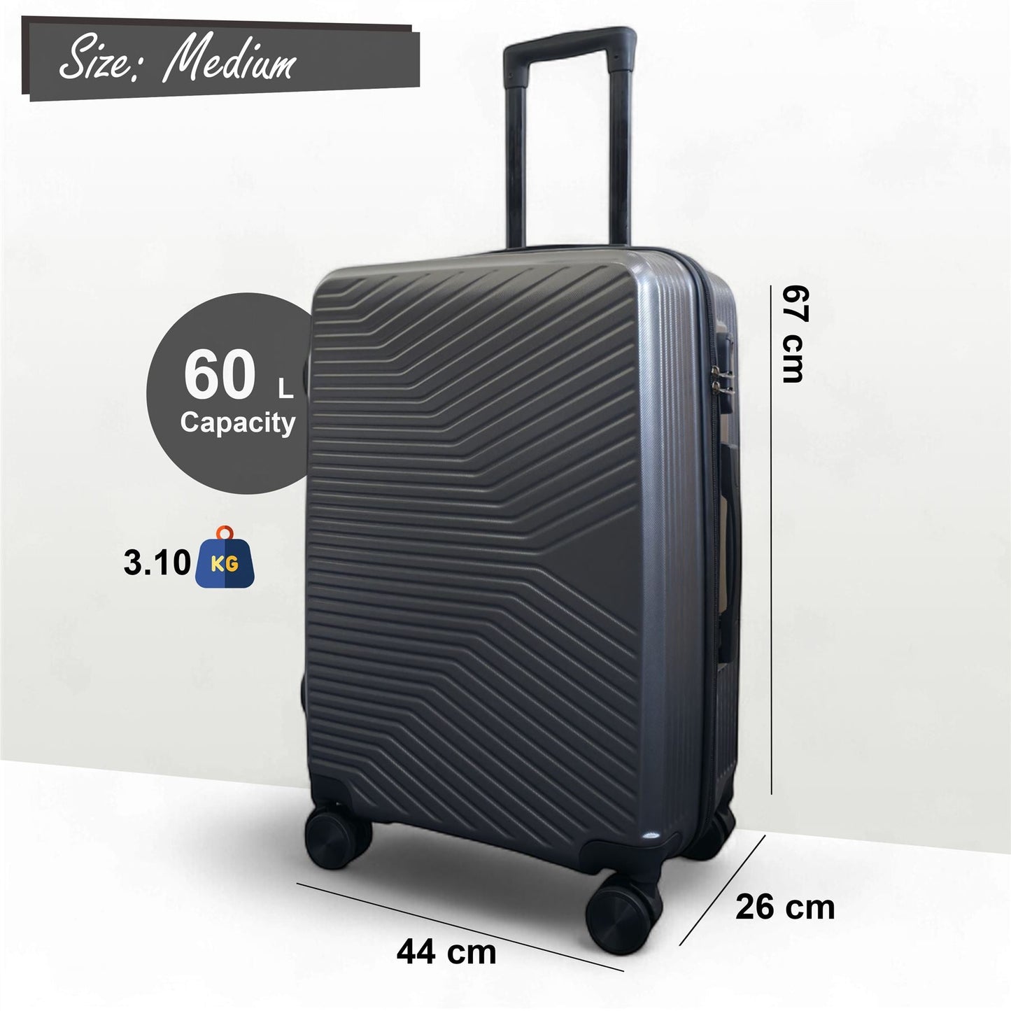 Junee Medium Hard Shell Suitcase in Charcoal Grey