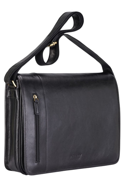 Genuine Leather Black Laptop Satchel Messenger Shoulder Bag - Astor