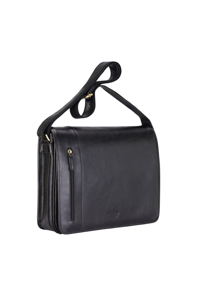 Genuine Leather Black Laptop Satchel Messenger Shoulder Bag - Astor