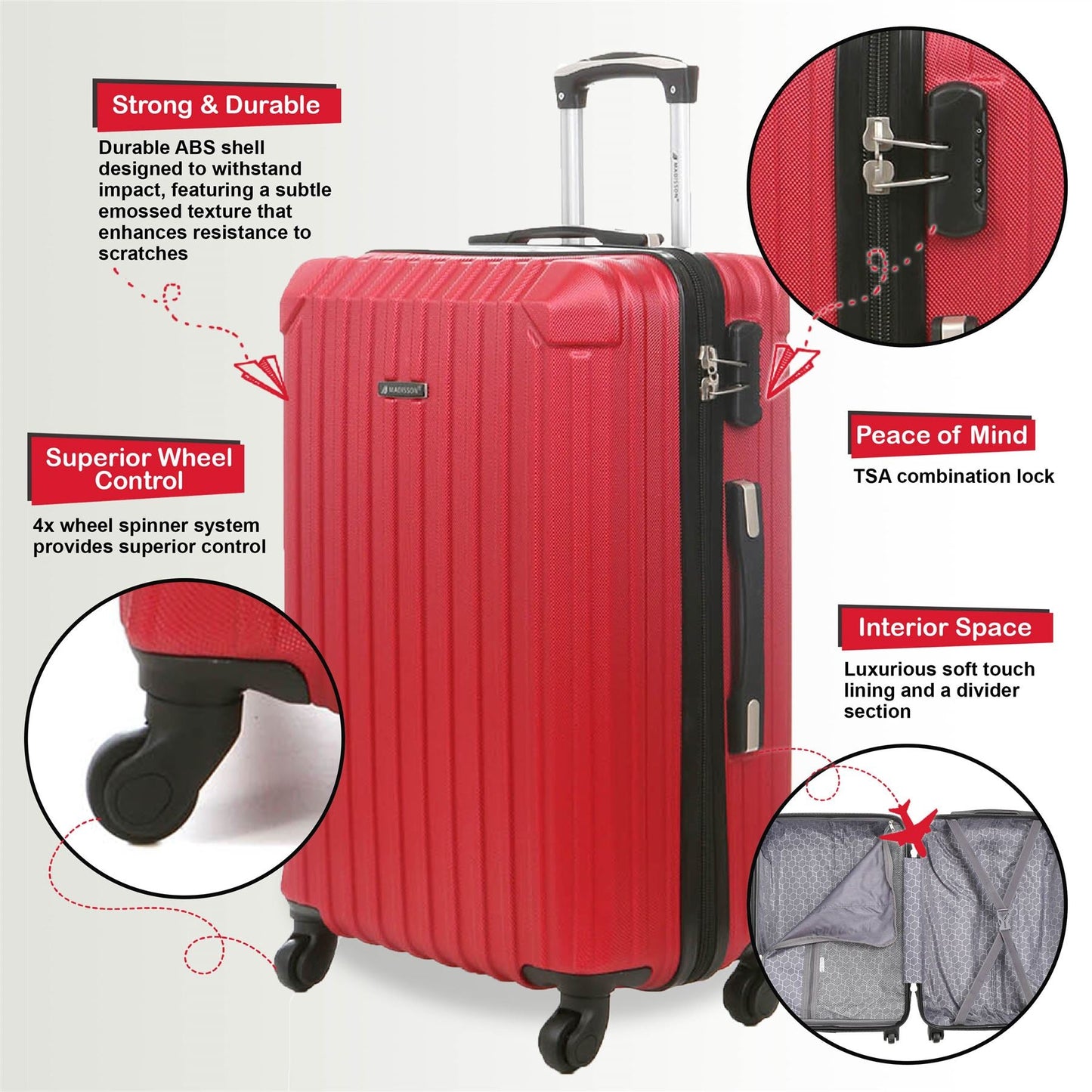 Corowa Set of 3 Hard Shell Suitcase in Red