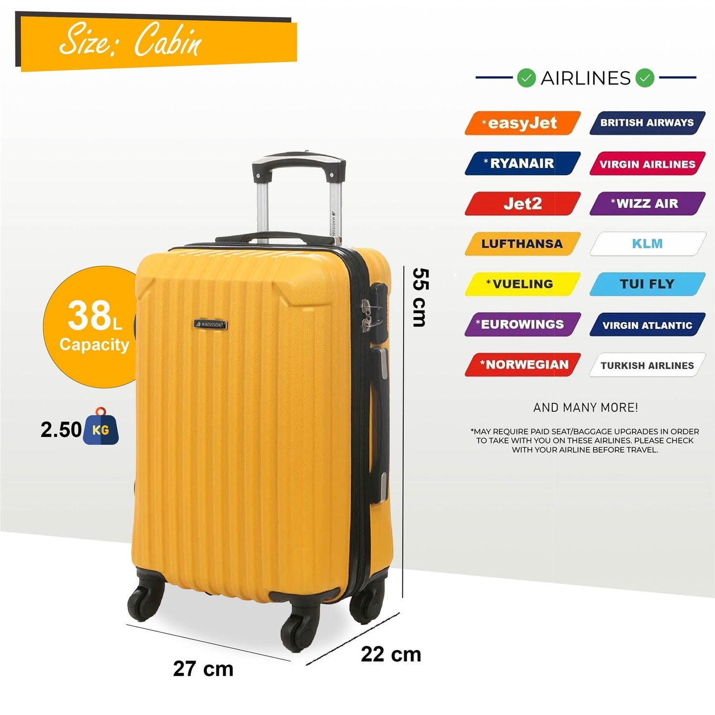 Corowa Cabin Hard Shell Suitcase in Yellow