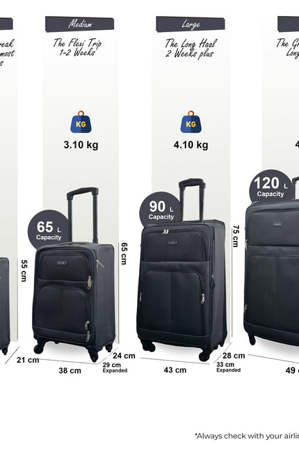 Tahara Set of 4 Soft Shell Suitcase in Grey