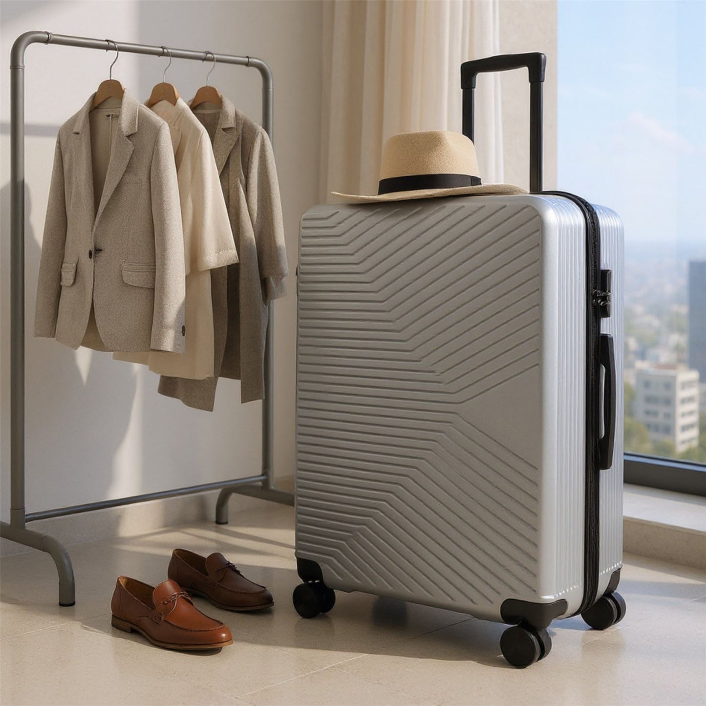 Junee Large Hard Shell Suitcase in Silver