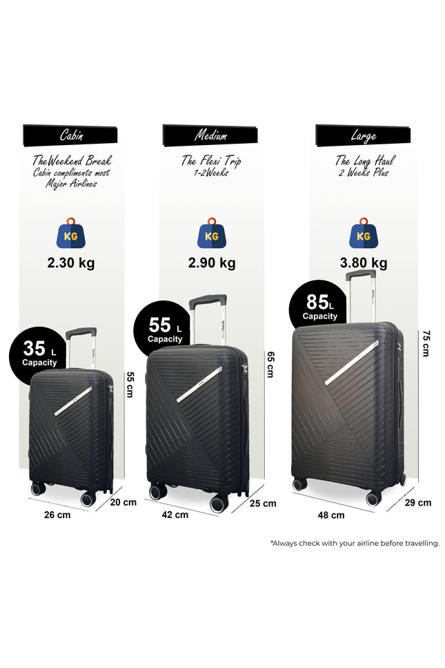 Chita Set of 3 Hard Shell Suitcase in Black