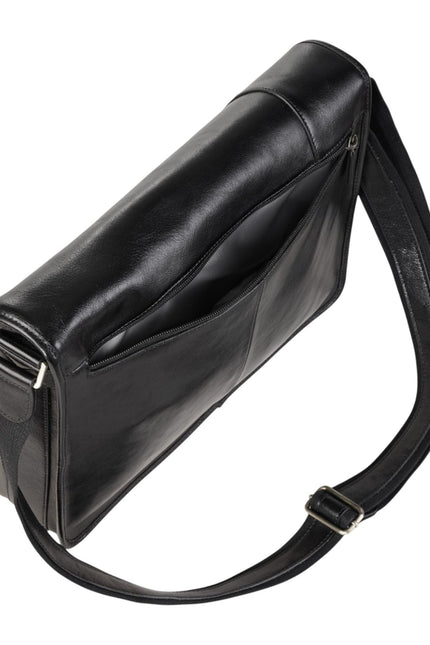 Genuine Leather Black Laptop Satchel Messenger Shoulder Bag - Astor