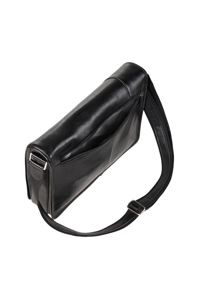 Genuine Leather Black Laptop Satchel Messenger Shoulder Bag - Astor