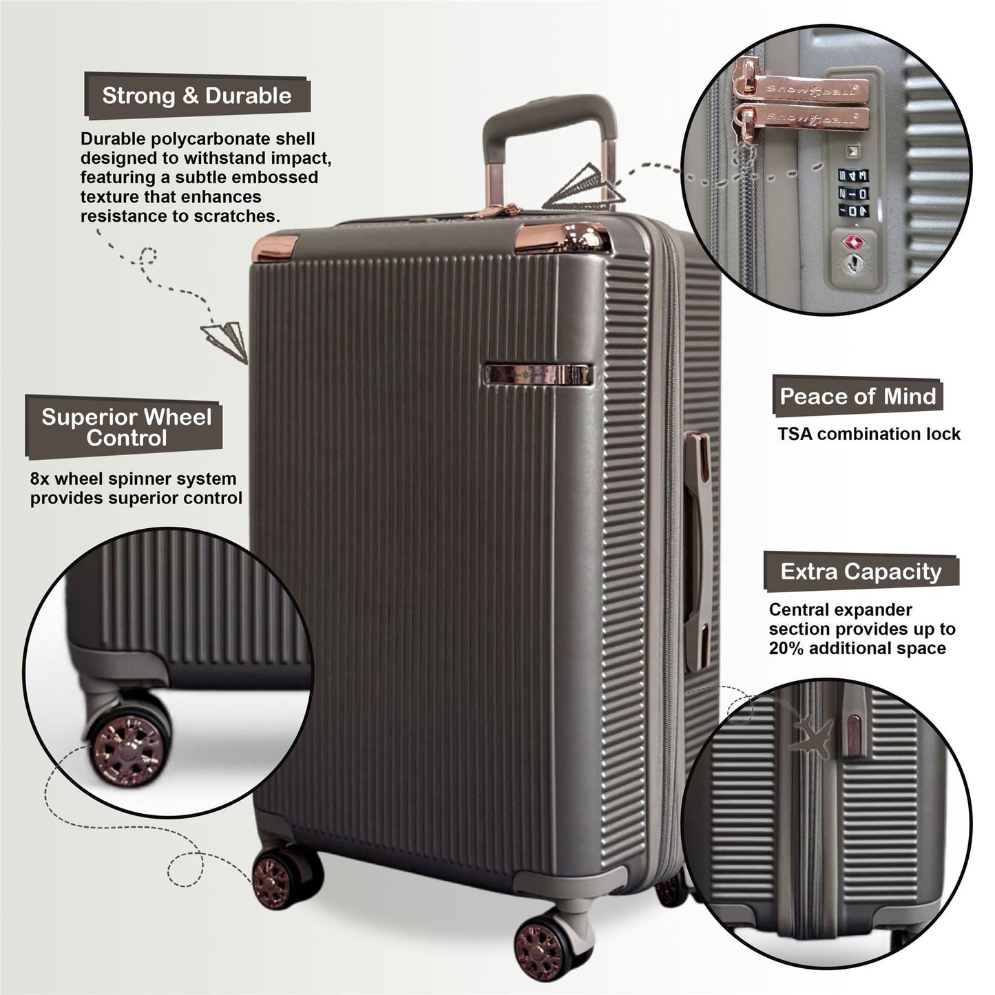 Cowra Set of 3 Hard Shell Suitcase in Champagne ( Beige )