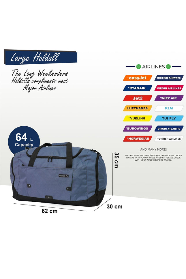 Extra Large Duffel Weekend Holdall Carry-On Cabin Bag Gym Sports Travel Bag Navy