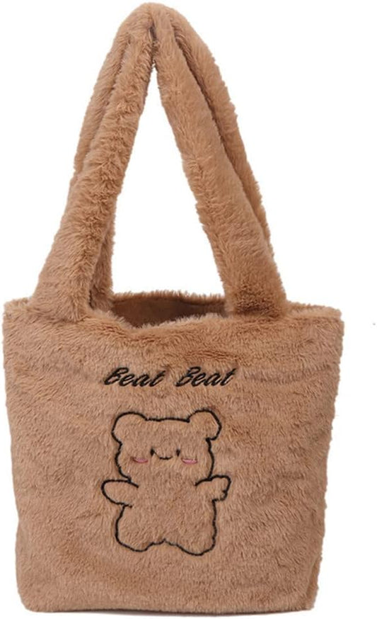 Fluffy Tote Bag Underarm Bag Ladies Fluffy Shoulder Bag Women Furry Knitted BearsTote Bag Plush Handbag for Autumn and Winter Women Cute Fluffy Crossbody Bag Shoulder Bags For Women Girls