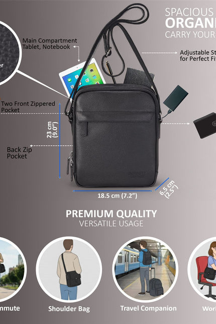 Genuine Leather Black Vintage Messenger Crossbody Travel Bag - Hawthrone