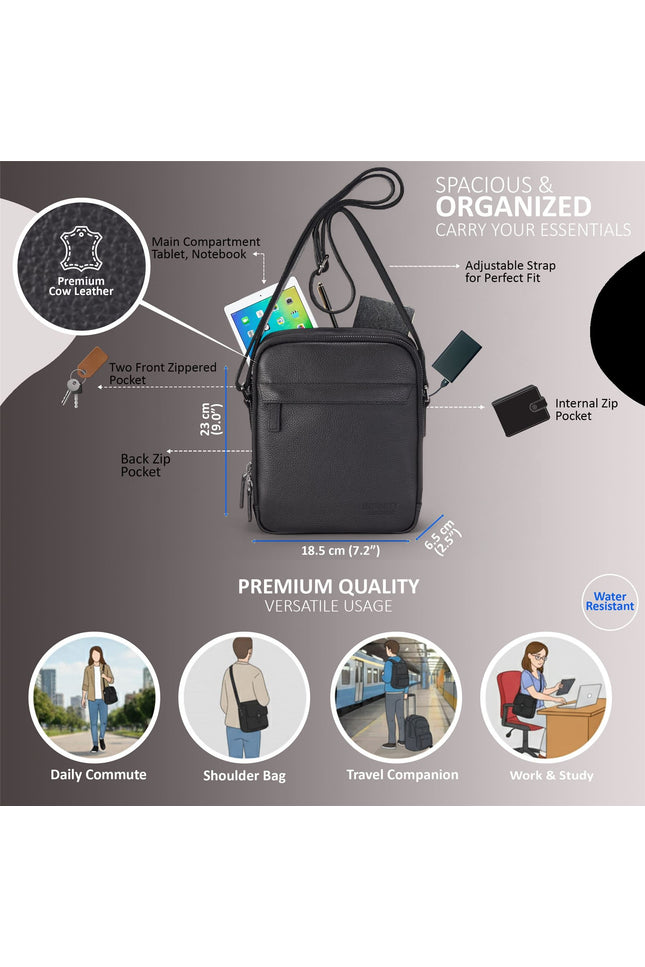 Genuine Leather Black Vintage Messenger Crossbody Travel Bag - Hawthrone