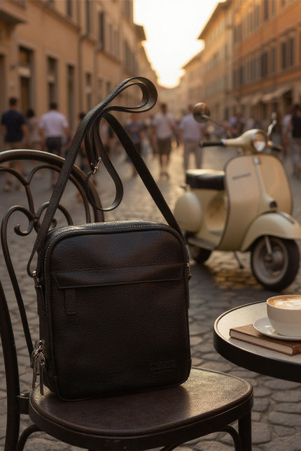 Genuine Leather Black Vintage Messenger Crossbody Travel Bag - Hawthrone