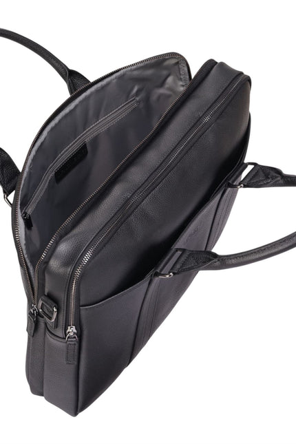 Genuine Leather Black Laptop Business Briefcase Office Work Travel Bag - Sutton