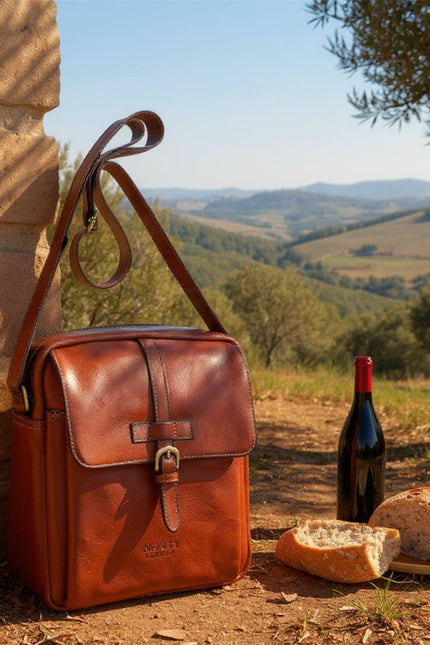 Genuine Leather Tan Vintage Crossbody Messenger Travel Bag - Ashby