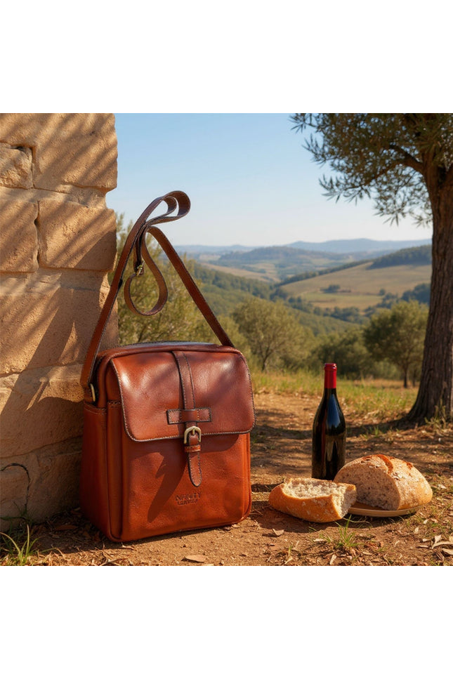 Genuine Leather Tan Vintage Crossbody Messenger Travel Bag - Ashby