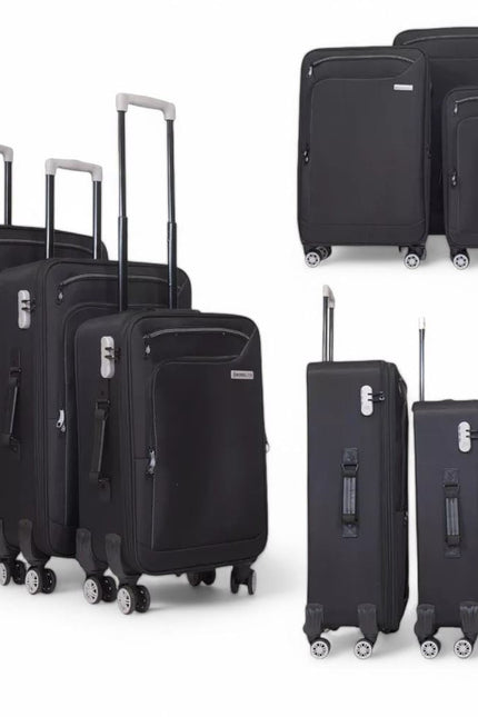 Handa Set of 3 Soft Shell Suitcase in Black