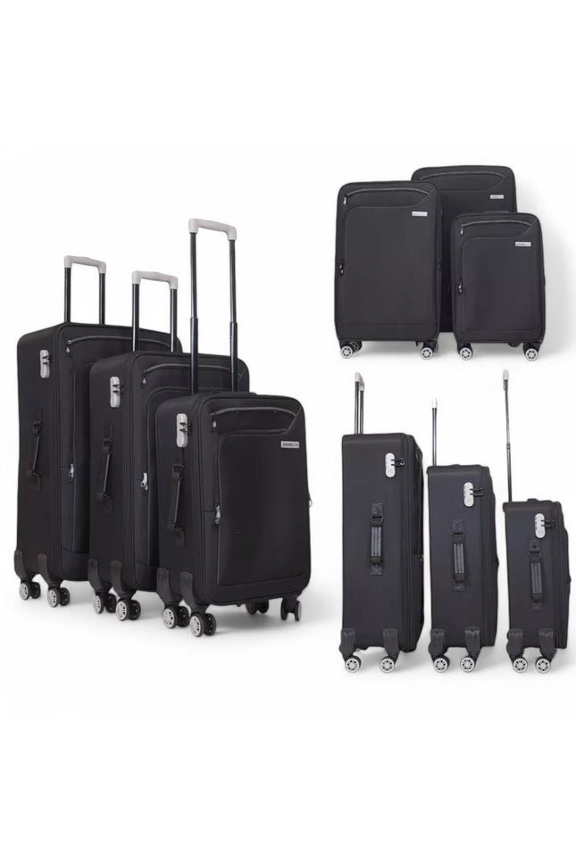 Handa Set of 3 Soft Shell Suitcase in Black